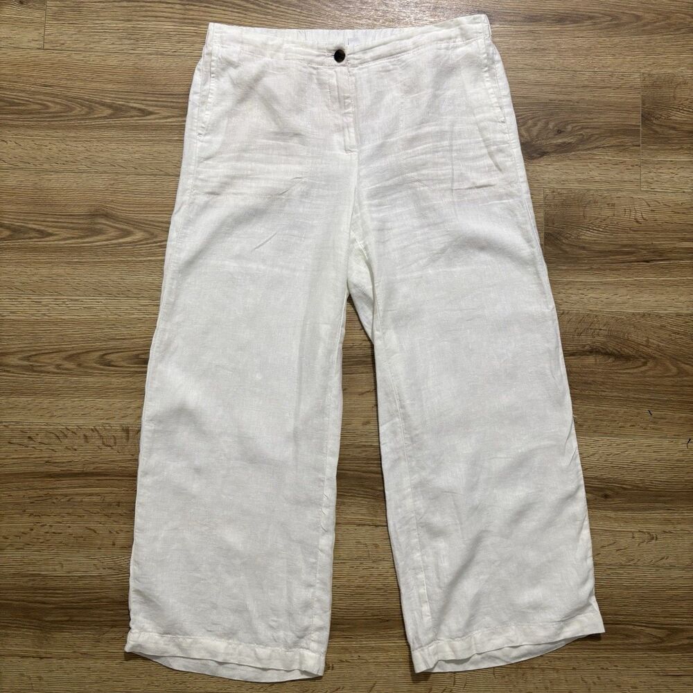 J. Jill Love Linen Pants Women's Medium Tall White Wide Leg Crop Beach Coastal